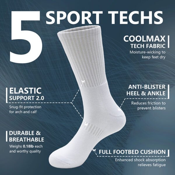 Unisex Athletic Socks Coolmax Cushioned Socks, 4-Pack